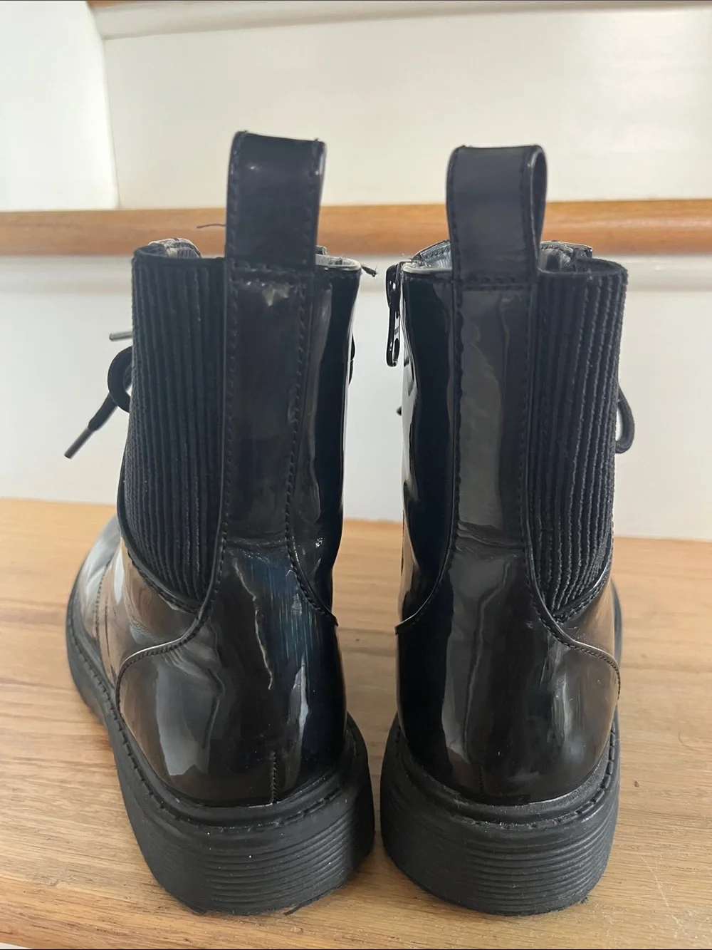 art class Black Patent Lace-Up Kids Rain & Snow Boots